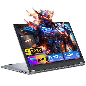 PC Portable 15.6" Tactile 360° Flip - Ryzen 3 3200U- 16Go RAM 512Go SSD-16Go RAM-512Go SSD- Windows 11Pro -Ordinateur Portable - 1
