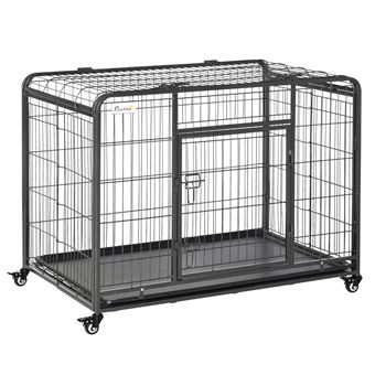 Cage pour chien pliable cage de transport sur roulettes 2 portes  verrouillables plateau amovible dim. 109,5L x 71l x 78H cm métal gris noir