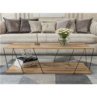 Table basse plateau relevable bois et noir avec pieds épingle - NOEMI