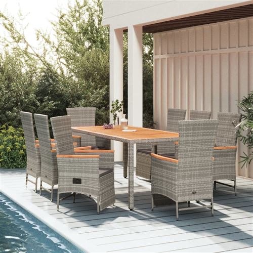 Non Communiqué Gris Vidaxl Ensemble À Manger De Jardin 9 Pcs Coussins Résine Tressée, Ensemble De Salle À Manger, Ensemble De Salle À Manger D'extérieur, Ensemble De Mobilier D'extérieur