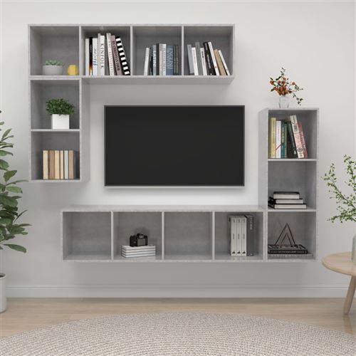 vidaXL Ensemble de meubles TV 4 pcs Gris béton Bois d'ingénierie