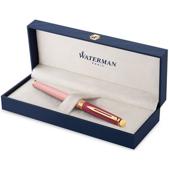 Stylo roller Waterman Hémisphère, laque rose, finition dorée, recharge noire pointe fine, coffret cadeau