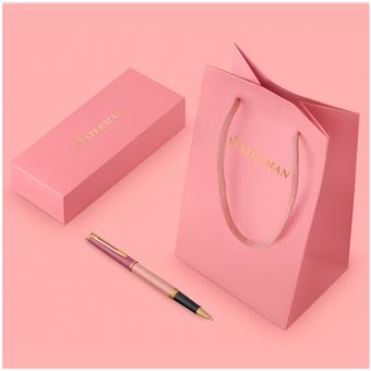 Stylo roller Waterman Hémisphère, laque rose, finition dorée, recharge noire pointe fine, coffret cadeau