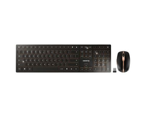 CHERRY DW 9100 SLIM - Toetsenbord en muis set - draadloos - 2.4 GHz, Bluetooth 4.2 - QWERTY - VS met Euro-symbool - toetsschakelaar: CHERRY SX - zwart/brons