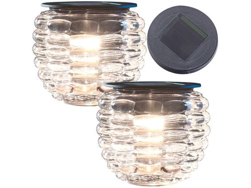 Lunartec : Pack de 2 photophores en verre à LED à alimentation solaire, Ø 8 cm Liora