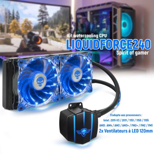 Kit watercooling Liquidforce 240 - Pour processeurs Intel et AMD - Rétroéclairé bleu - Ventilateur 240mm
