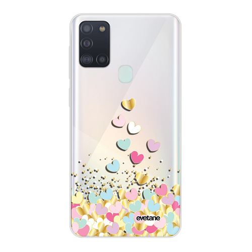 Coque pour Samsung Galaxy A21S 360 intégrale transparente Coeurs Pastels Ecriture Tendance Design [Evetane®]