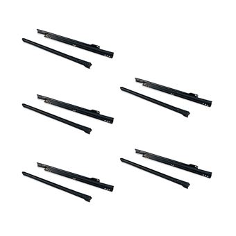 Emuca Lot de 5 jeux de coulisses a roulettes pour tiroir T30, drop lock, longueur 250mm, coulisse a sortie partielle, Acier,, Noir - 1