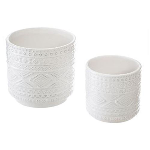 Lot de 2 Pots en Céramique Ethnique 13cm Blanc
