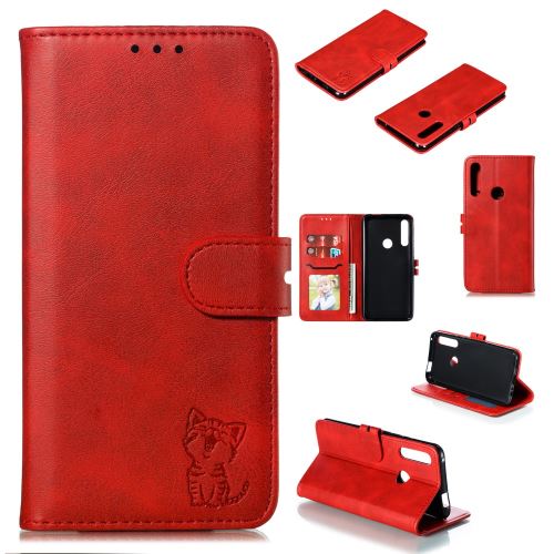 Etui en PU modèle de chat avec support rouge pour votre Huawei P Smart Z