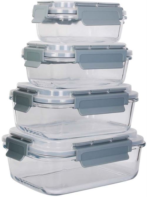 Cook Concept - Boîtes de conservation rectangulaires en verre (Lot de 4)
