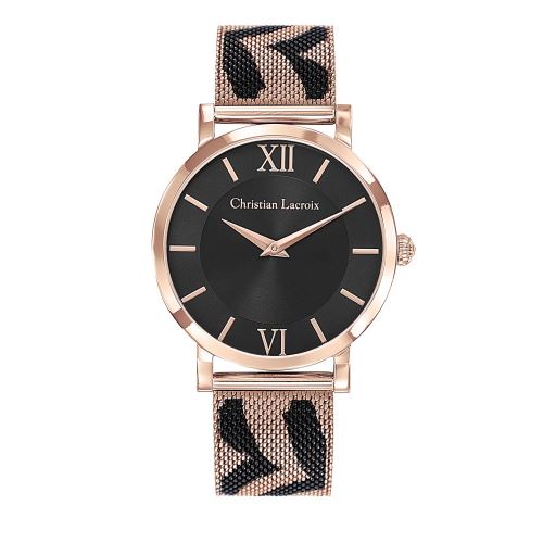 Montre Femme Christian Lacroix à Quartz Cadran Noir 37 mm Et Bracelet Imprimé En Acier CLWE49