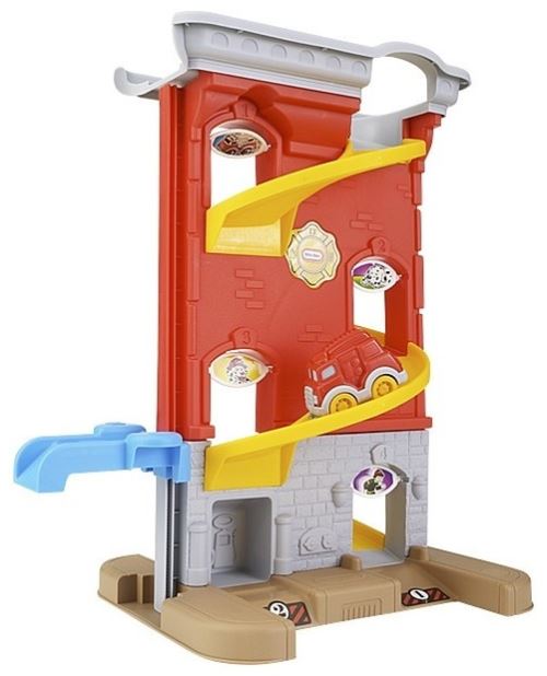 Jouet 1er age : la caserne des pompiers avec descend spirales et camion de pompier - jouet enfant little tikes - nouveaute