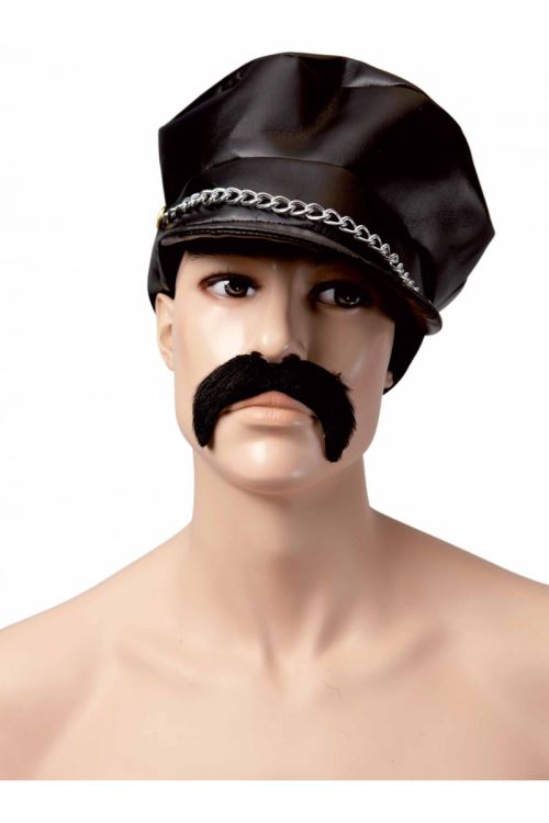 Casquette de biker avec chaine - simili cuir noir