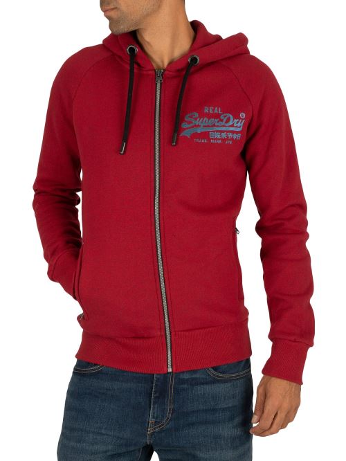 Superdry Pour des hommes Sweat à capuche zippé monochrome à logo vintage, rougeXL