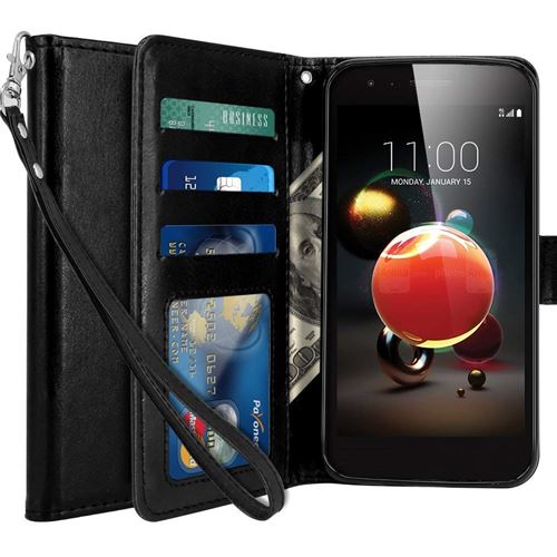 LG K8 2018 - LG Aristo 2 Housse Coque Etui de luxe Portefeuille Porte Carte Et Billet (avec support integré) Noir