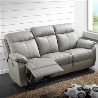 19 Sur Canape Relax Electrique 3 Places Cuir Gris Vyctoire