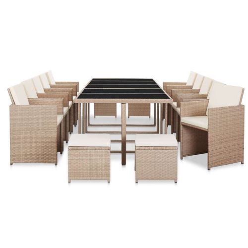 Salon de jardin avec coussins 15 pcs R&eacute;sine tress&eacute;e Beige Vidaxl Beige
