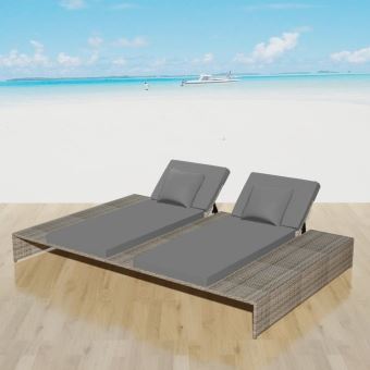 Chaise Longue De Plage Bain De Soleil 2 Places En Rotin Synthetique Gris Mobilier De Jardin Achat Prix Fnac