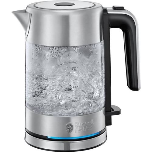 Russell Hobbs Verre/Acier Inoxydable Brillant/Noir Compact Home 24190-70 - Bouilloire - 0.8 Litre - 2.2 Kwatt
