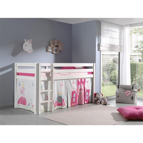 Rideaux Cabane Lit Mezzanine IDIMEX Motif Princesse Rose - Lot De 3