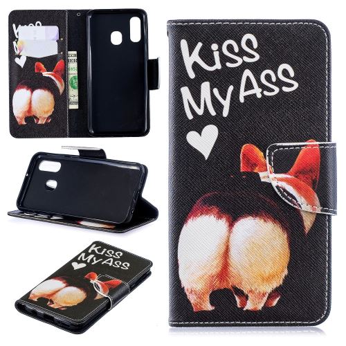 Etui en PU feuille de papier pour l'impression de motifs Va te faire foutre pour votre Samsung Galaxy A40