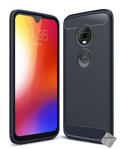 Housse etui coque silicone gel carbone pour Motorola Moto G7 Plus + verre trempe - BLEU FONCE - htdmobiles