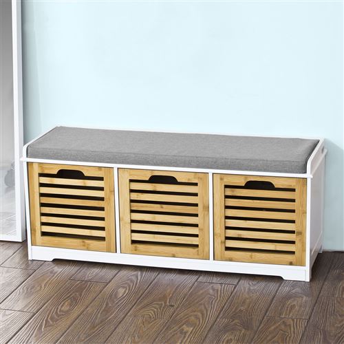 Banc de Rangement avec coussin rembourré et 3 cubes, Meuble d'Entrée Commode à Chaussure Banquette confortable SoBuy® FSR23-WN