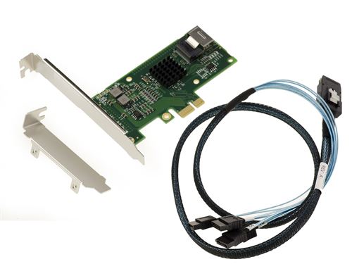 Carte Contrôleur SATA 6G - 4 PORTS - PCIE 1X Cordon MiniSAS CHIPSET MARVELL 88SE9215 Equerres Low et High Profile fournies