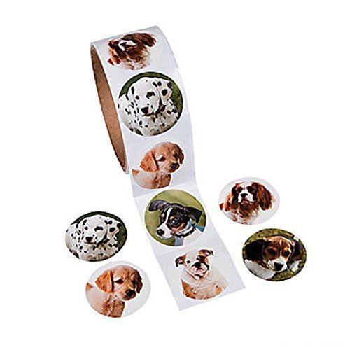 1 Roll ~ Dog Stickers ~ 100 Round Stickers Total ~ Approx. 1.5 ~ Assorted Designs ~ New Shrink-wrapped