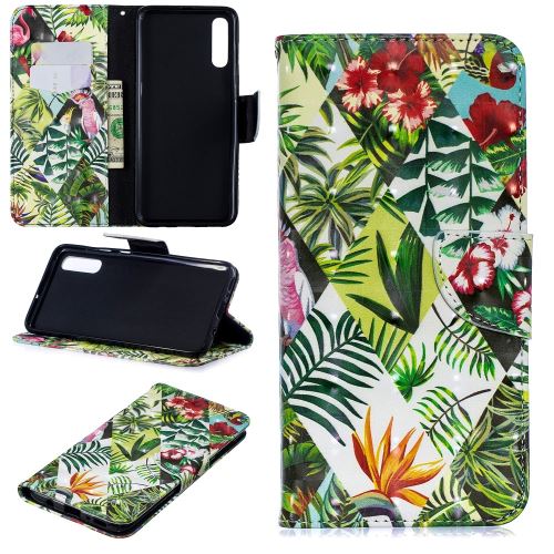 Etui en PU impression de motifs fleur et feuille pour votre Samsung Galaxy A70
