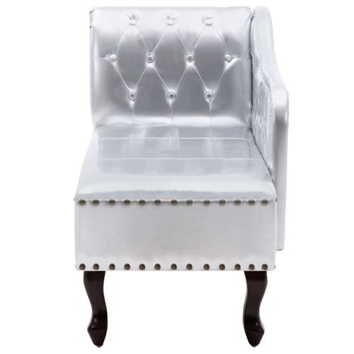 Canapé méridienne Chesterfield capitonné argent Canapé méridienne Chesterfield capitonné argent