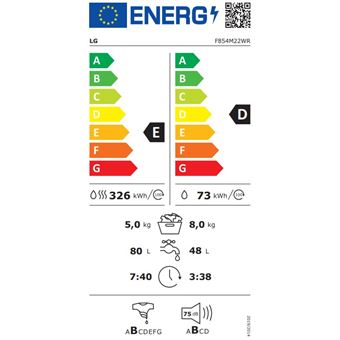 LG F854M22WR - Machine à laver séchante - WiFi - largeur : 60 cm - profondeur : 55 cm - hauteur : 85 cm - chargement frontal - 58 litres - 8 kg - 1400 tours/min - blanc