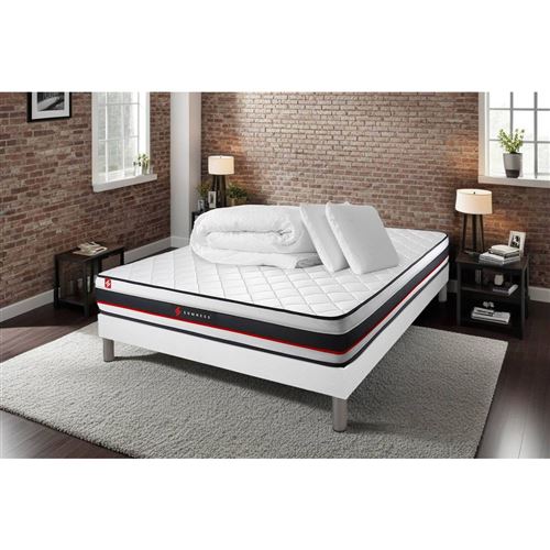 Somness Blanc Matelas 140 X 200 Cm Form - Mousse - Ep : 19 Cm - Sommier Avec 2 Oreillers Et Couette