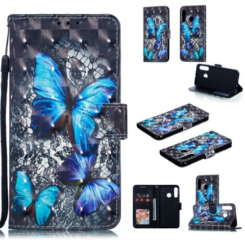 Etui en PU impression de motifs décor de points lumineux papillon bleu pour votre Huawei P30 Lite