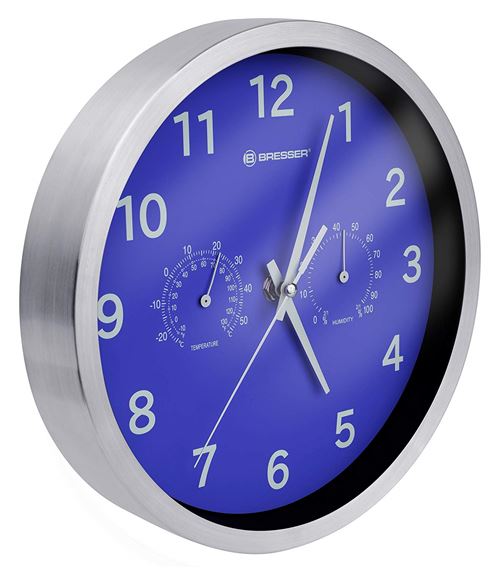 Bresser MyTime Thermo/Hygro Horloge murale en Métal, bleu