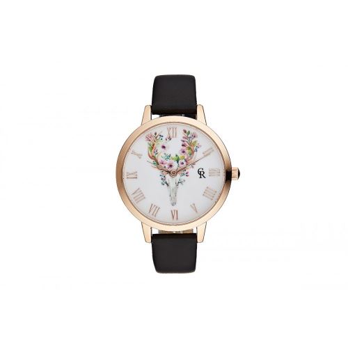 Montre Femme Charlotte Rafaelli Cadran 36mm En Steel Multicolore Et Bracelet Noir En Cuir Authentique CRA012