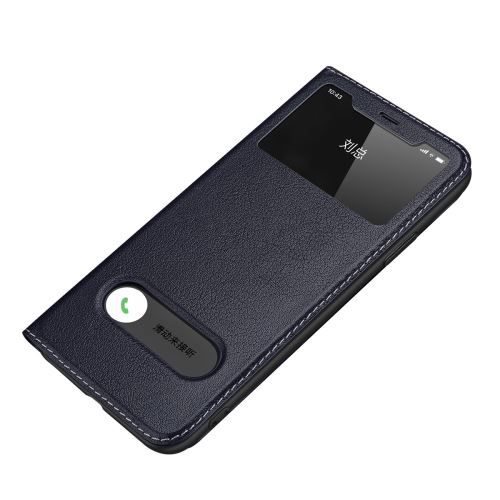 Etui en cuir véritable fenêtre de vue avec support bleu pour votre Apple iPhone 11 Pro Max 6.5 pouces