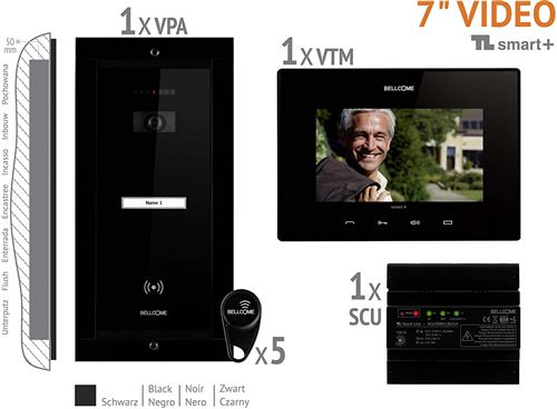 Bellcome Video-Türsprechanlage Kabelgebunden Komplett-Set VKM.P1FR.T7S4.BLB04 1 Familienhaus Schwar