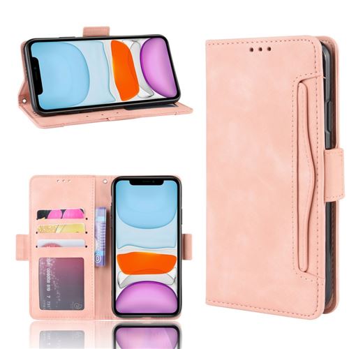 Etui en PU avec plusieurs porte-cartes rose pour votre Apple iPhone 12 Pro Max 6.7 pouces