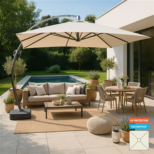 Elios Parasols - Parasol grande taille jardin de 3,5 mètres carré bras en aluminium Copenaghen