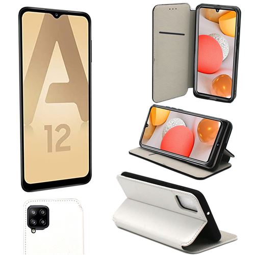 Housse blanche pour Samsung Galaxy A12 4G Protection Portefeuille à Rabat avec Porte Cartes et coque interne XEPTIO