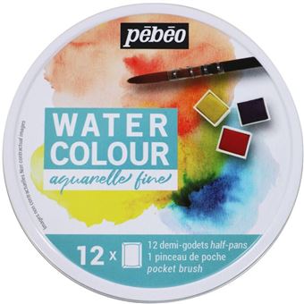 Pebeo - Ensemble de peinture - aquarelle - 12 couleurs - couleurs assorties - satin - fine - demi-plateau - 1