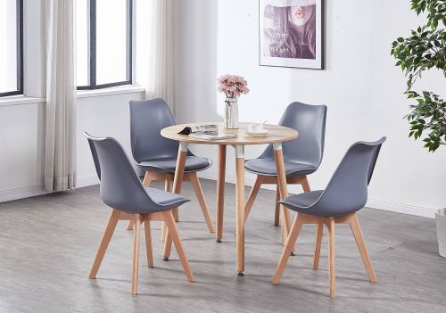 Table Ronde Effet Chene 4 Chaises Scandinaves Grises Ensemble Pour Salle A Manger Ou Cuisine Achat Prix Fnac