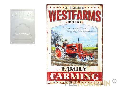 FÉENOMENN plaque métal déco vintage - effet relief - family farming / agriculture bio ferme tracteur (30x40cm)