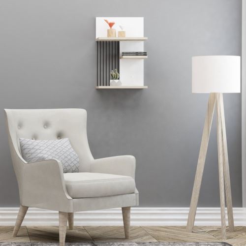 Étagère Madera Moderne Blanc, Chêne, Noir - Pour Chambre, Séjour, Bureau - Soutien, Mur