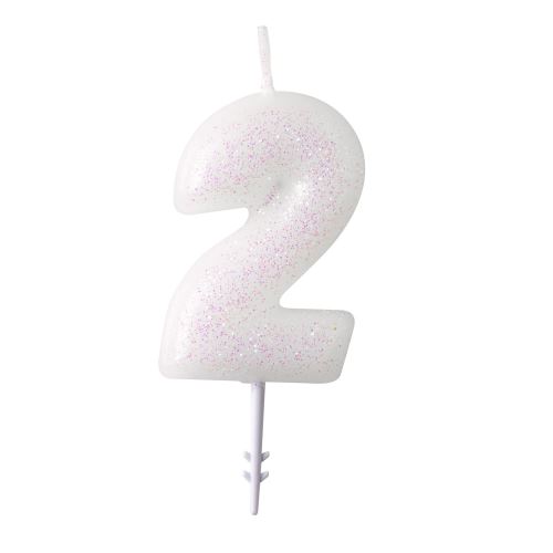 Amscan bougie à gâteau paillettes numéro 2 cire 6,5 cm blanche