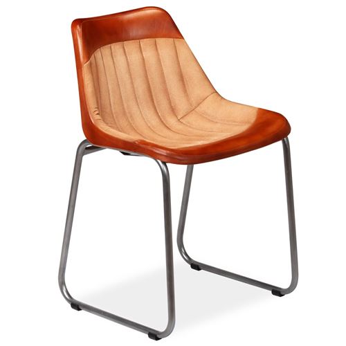 vidaXL Chaises à dîner 2 pcs Marron et beige Cuir véritable et toile