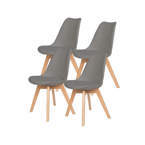 Lot de 4 chaises de salle à manger scandinaves pieds bois hêtre LAGOM assise simili cuir Gris