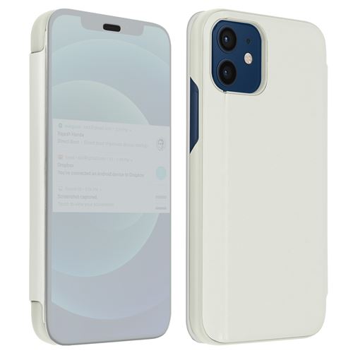 Avizar Housse pour iPhone 12 Mini Clapet translucide Design Miroir Support Vidéo argenté